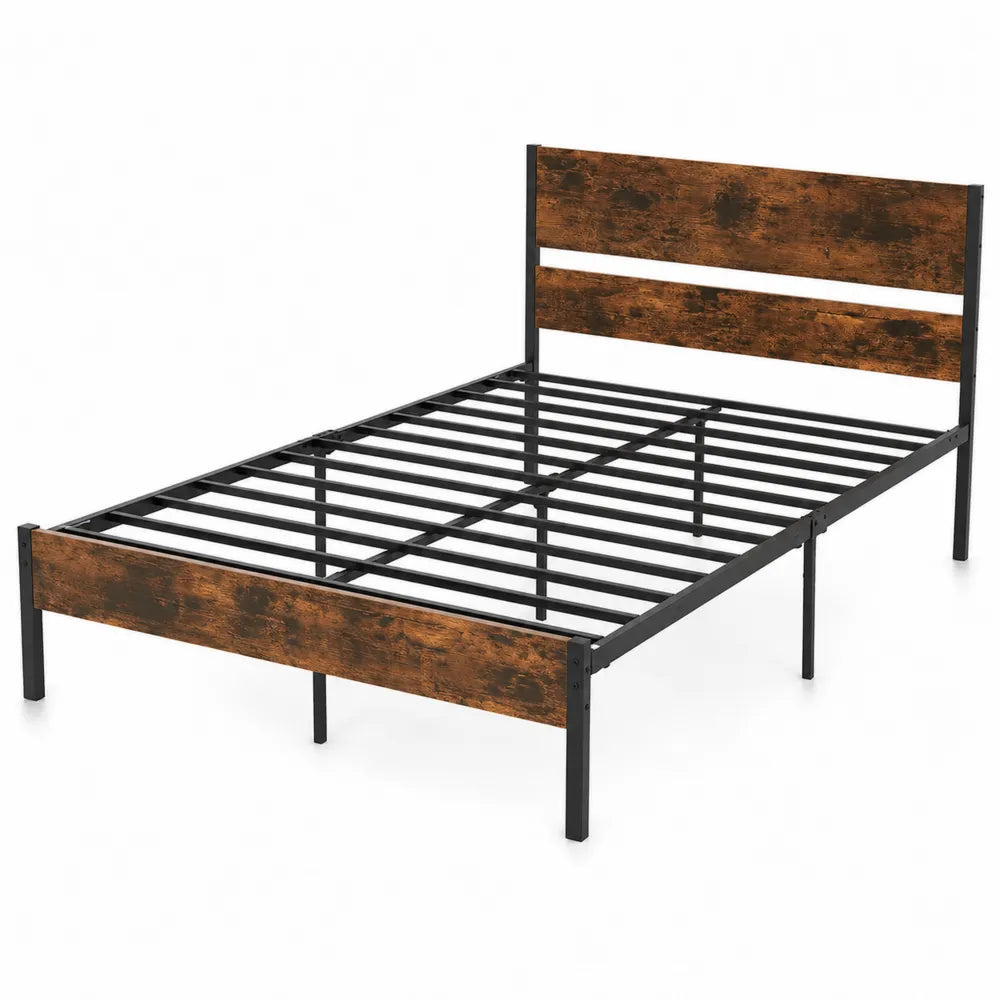 Lit double en métal et MDF marron 200x140 cm