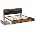 Lit double en métal et bois avec rangements 200x140 cm