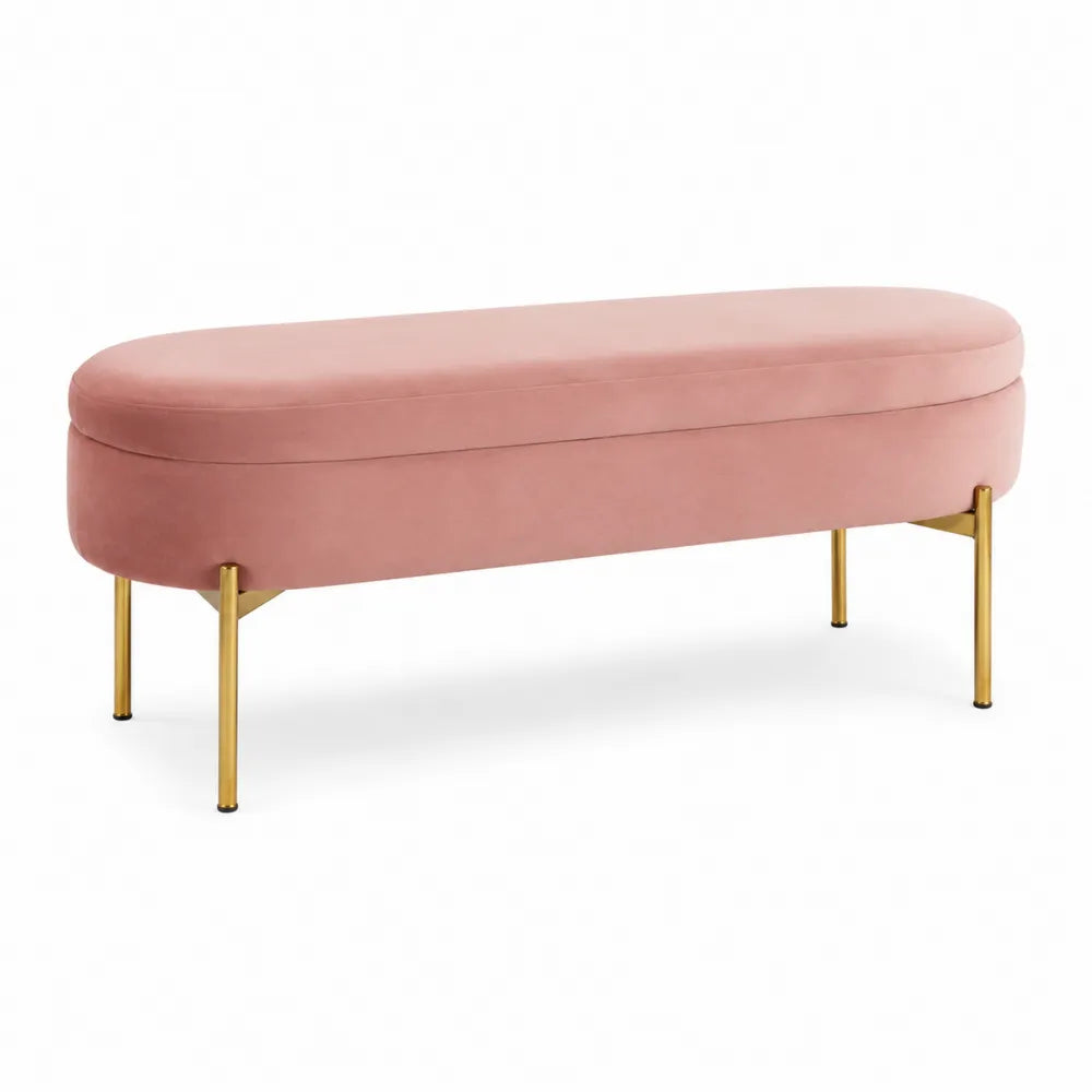 Banc en velours rose avec pieds en métal doré