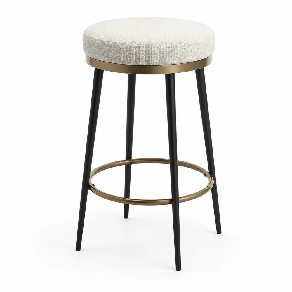 Tabouret en métal noir avec siège en tissu beige