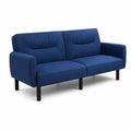 Canapé 3 places bleu tissu polyester pieds métal 180 cm