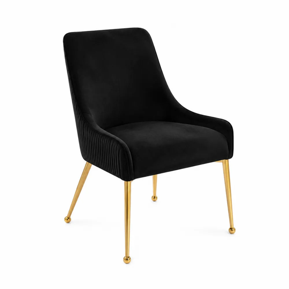 Chaise en velours noir avec pieds en métal doré