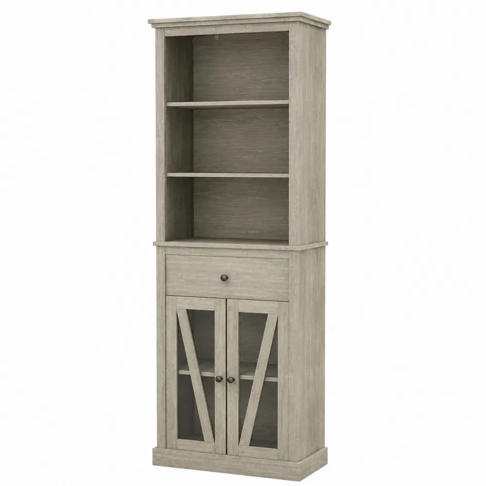 Bibliothèque en bois avec portes en verre trempé Gris 190cm