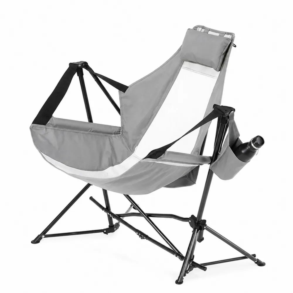 Chaise pliante en tissu et métal avec porte-gobelet