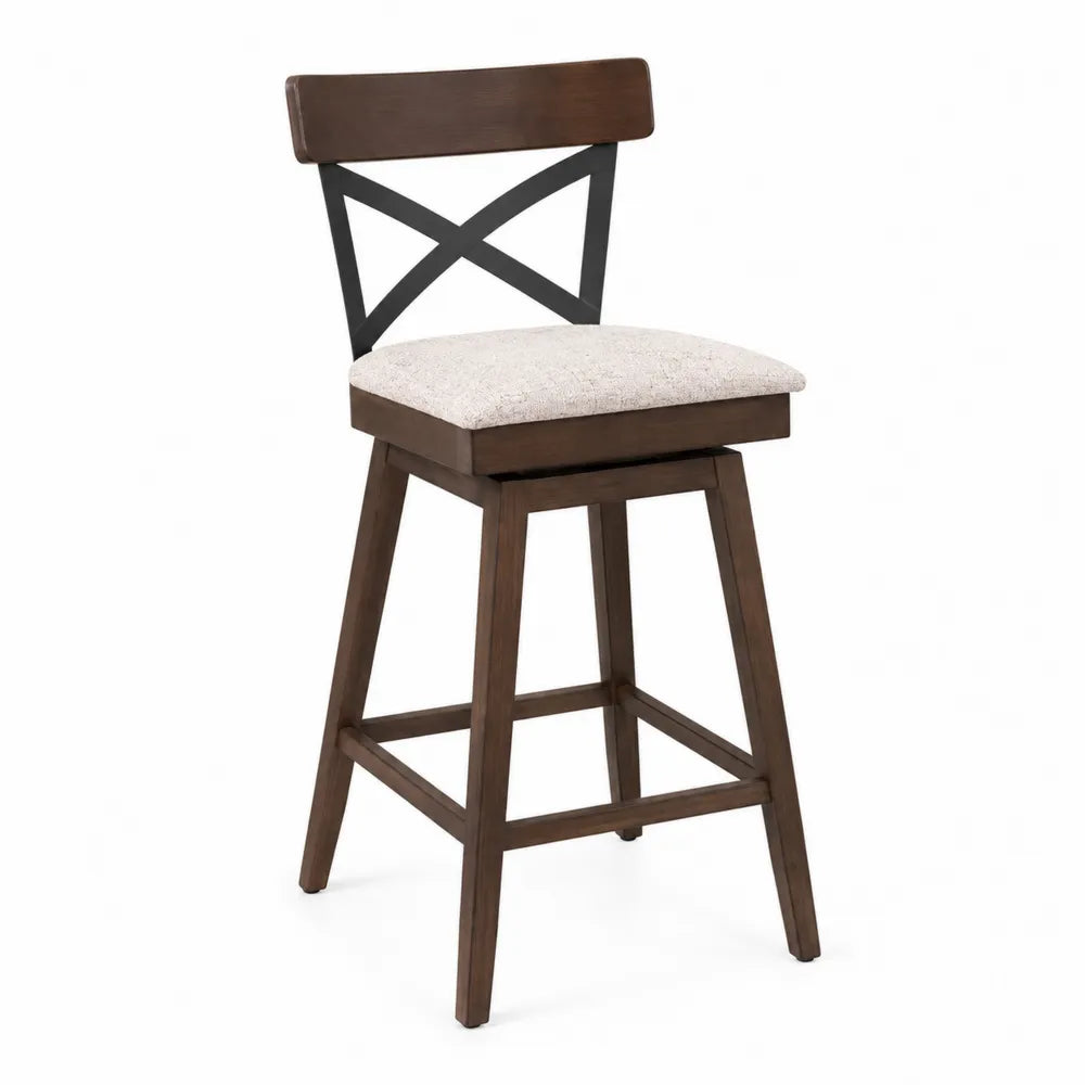 Tabouret de bar pivotant en bois et tissu