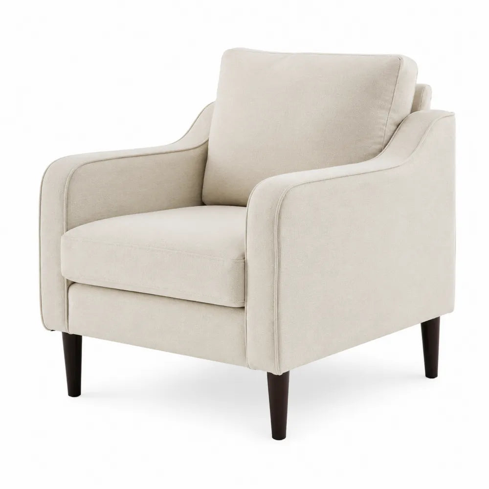 Fauteuil en polyester beige avec pieds en bois
