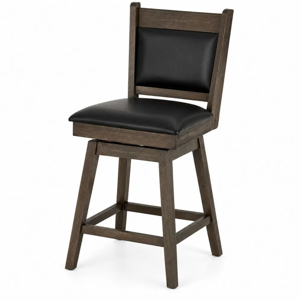 Tabouret de bar pivotant en bois avec assise en cuir synthétique noir