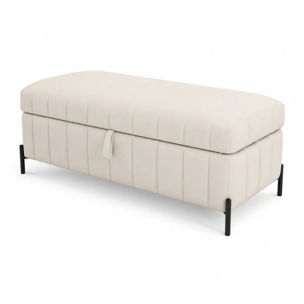 Banc de rangement en similicuir beige avec pieds en acier