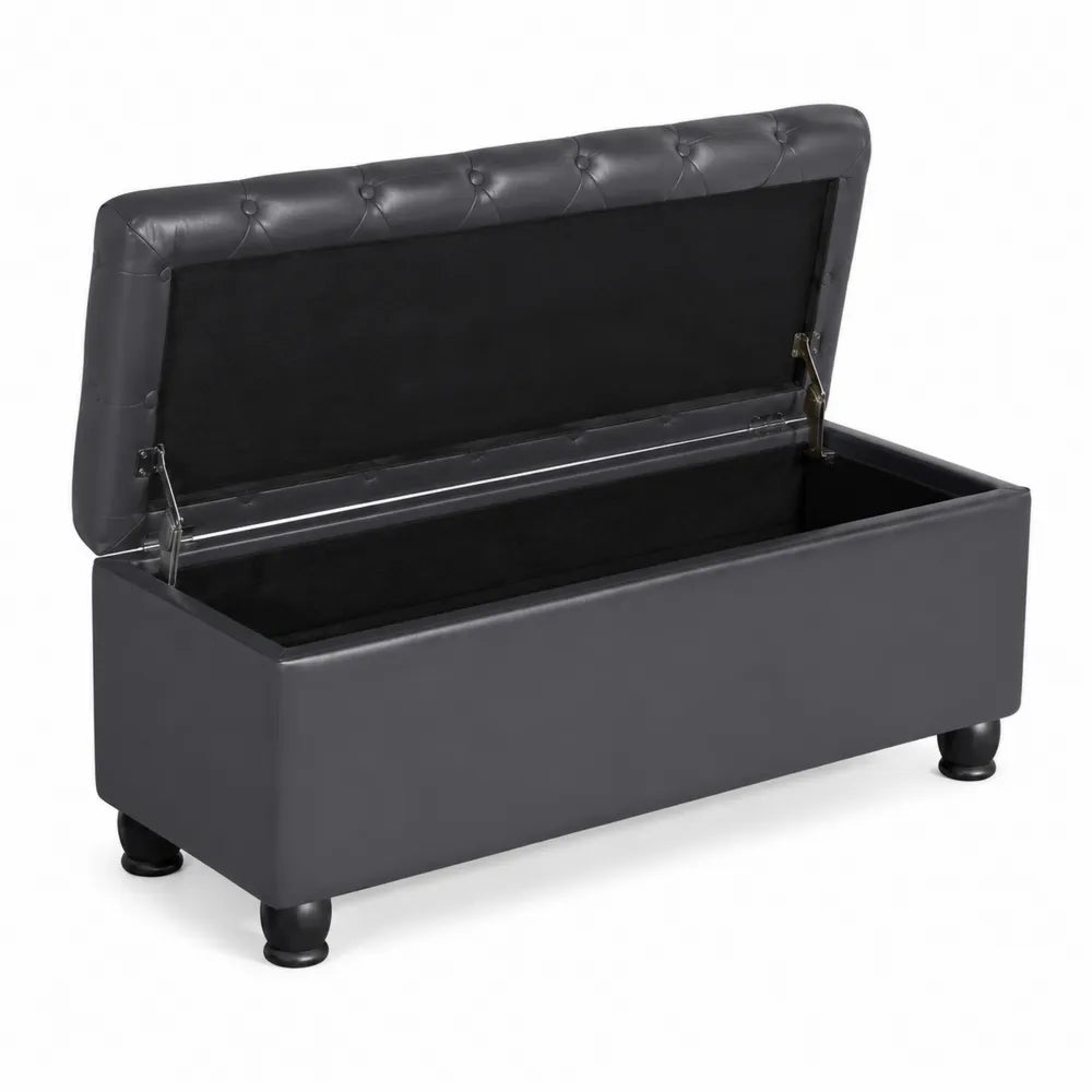 Banc de rangement en similicuir noir