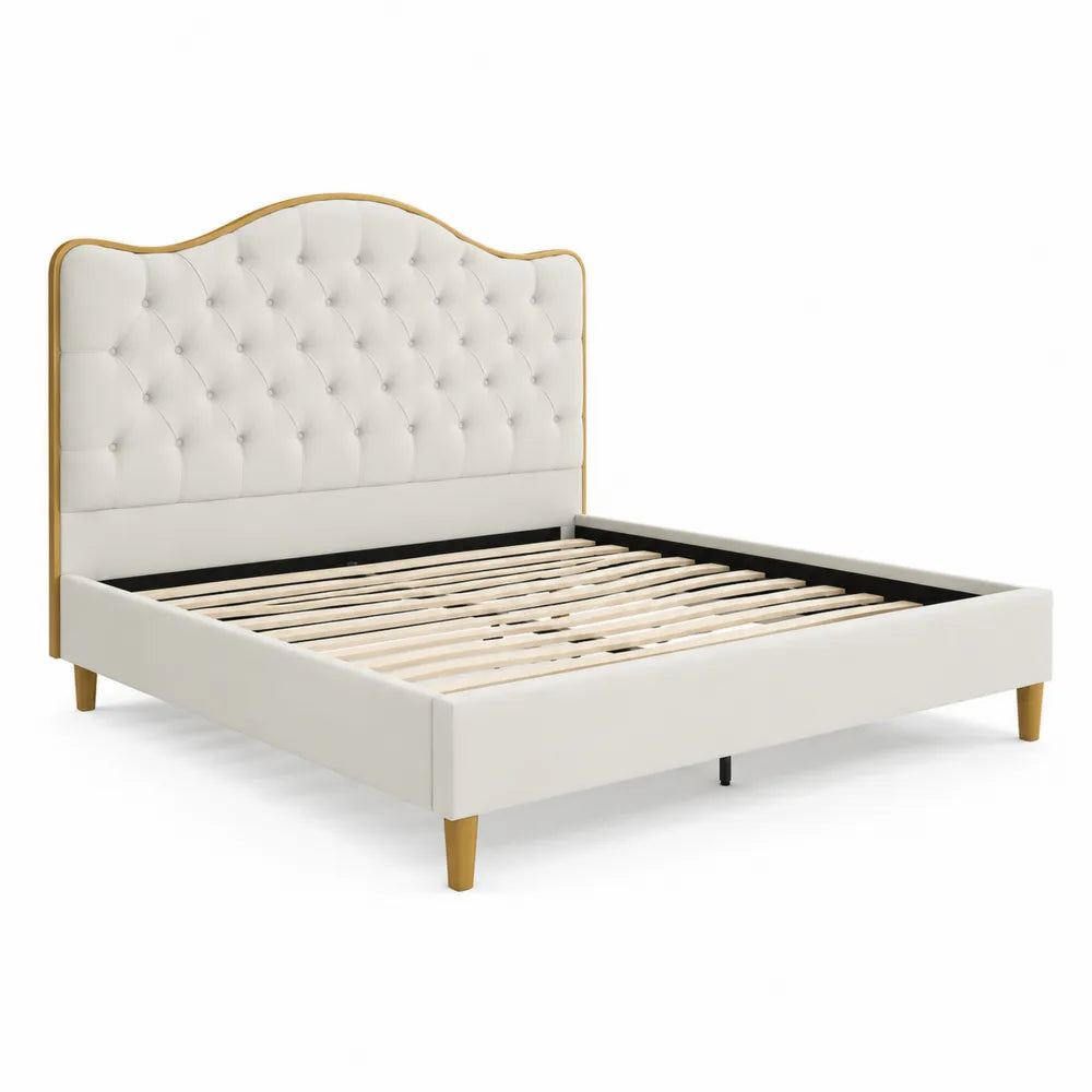 Lit double en cuir synthétique Beige avec tête de lit capitonnée 200x160 cm