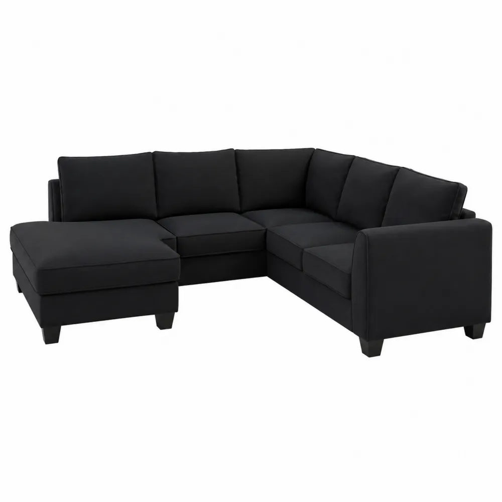 Canapé d'angle en tissu noir avec méridienne