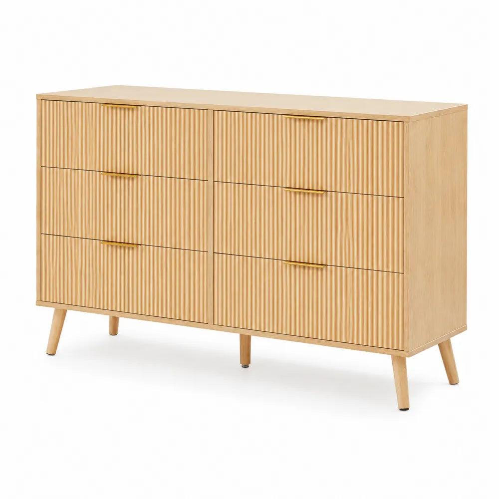 Commode en bois avec 6 tiroirs en chêne clair