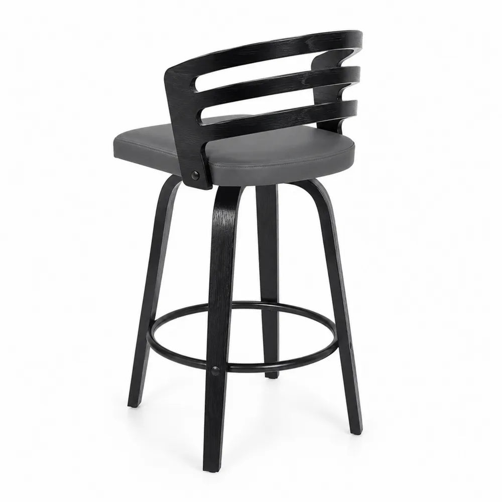 Tabouret de bar rotatif en bois avec coussin en similicuir
