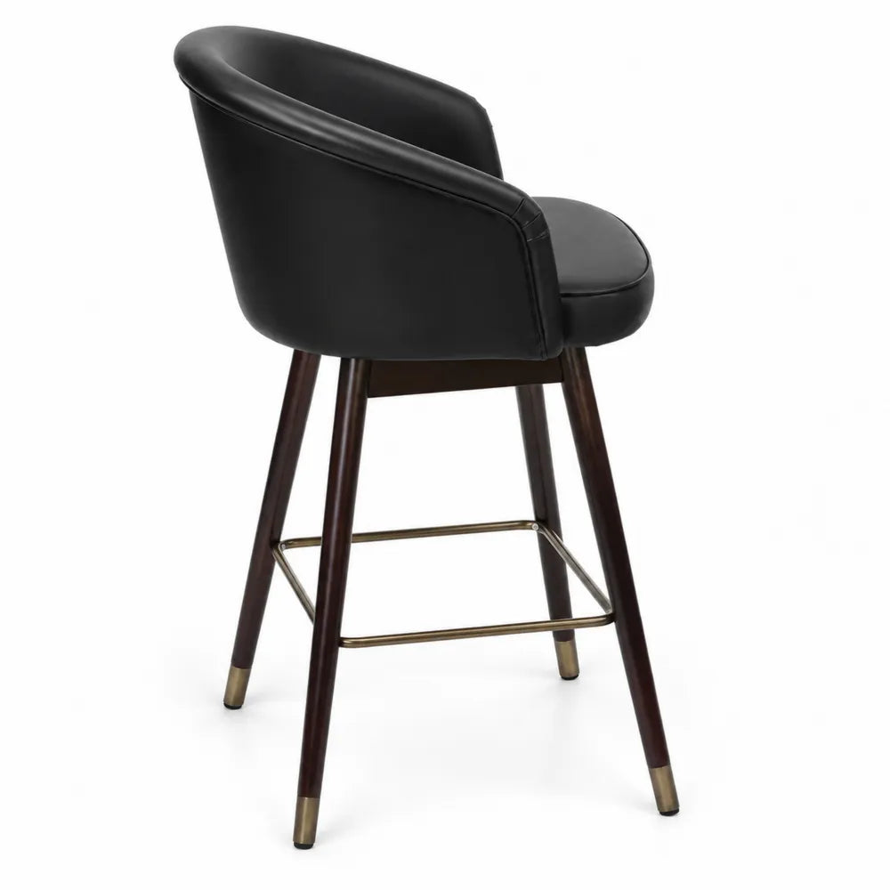 Tabouret de bar en cuir synthétique et bois avec repose-pieds