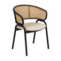 Chaise en rotin et métal noir avec assise en polyester beige