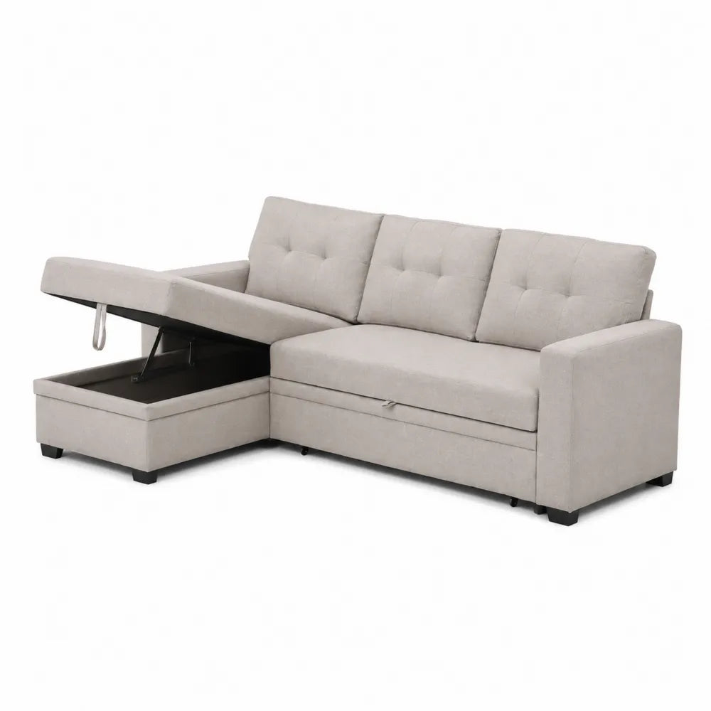 Canapé d'angle en tissu polyester beige avec rangement